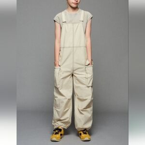 Zara Kids Light Beige Parachute Topstiching Overalls Sz-11-12